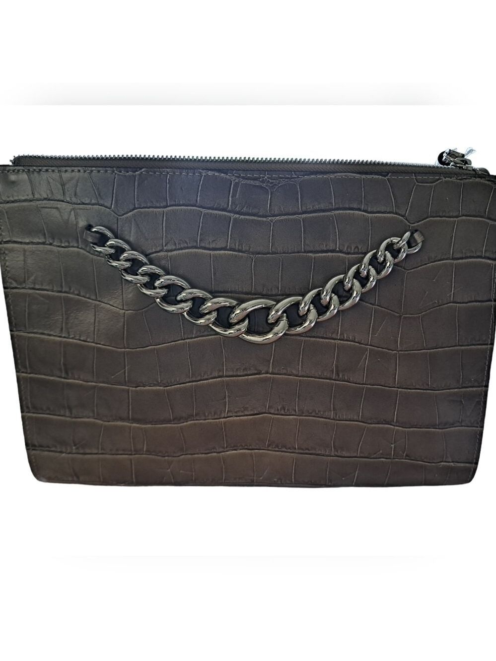 CLAUDIA FIRENZE Italy embossed Stars croc look leather chunky chain purse bag